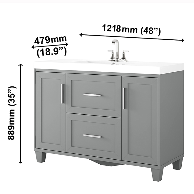 Landon & Co. Abelle 48-in Vanity Modern Style with 2 Doors and 2 Drawer - Grey