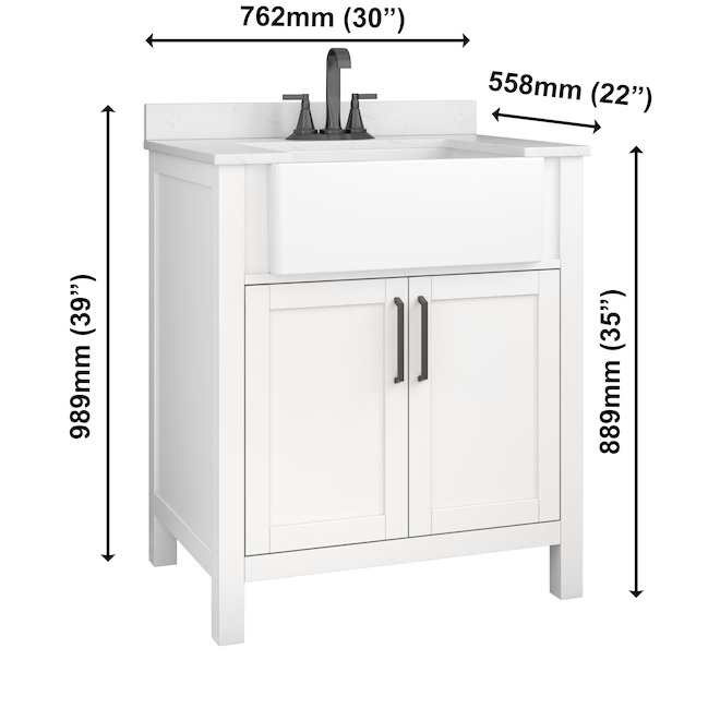Meuble-lavabo Ultare Landon & Co. de style moderne de 30 po à 2 portes, blanc