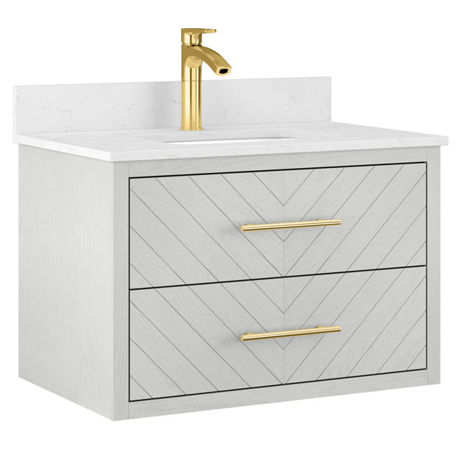 Meuble-lavabo mural Monaco Landon & Co. de style contemporain de 30 po à 2 tiroirs, blanc