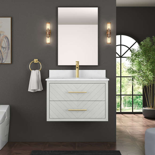 Meuble-lavabo mural Monaco Landon & Co. de style contemporain de 30 po à 2 tiroirs, blanc