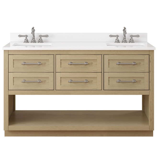 Landon & Co. Bennett 60-in Vanity Traditional Style with 2 Sinks and 6 Drawers - Light Oak