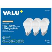 VALU+ A19 LED Light Bulb 14W 3000K of Warm White - Pack of 6