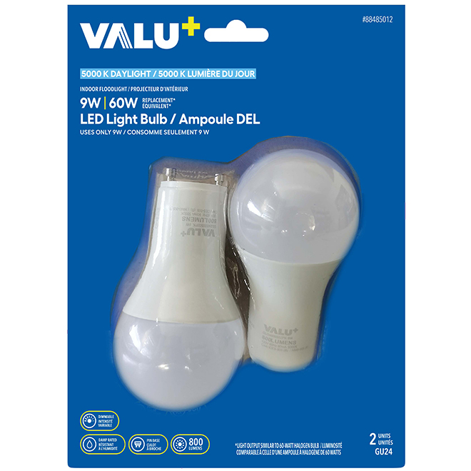 VALU+ GU24 LED Light Bulb 9W 5000K of Daylight - Pack of 2 GU24608502PK ...