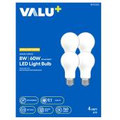 VALU+ 4-Pack A19 Medium Base Warm White 60W LED Bulb