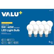 VALU+ LED Light Bulb A19 40 W Dimmable - Soft White - Pack of 8