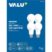 VALU+ LED Light Bulb A19 40 W Dimmable - Daylight - Pack of 4