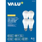 VALU+ LED Light Bulb A19 100 W Non-Dimmable - Soft White - Pack of 4
