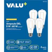 Ampoule DEL ST19 Edison VALU+ 60 W à intensité variable, blanc doux, paquet de 4