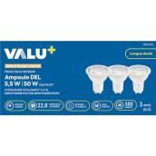 Ampoule DEL GU10 VALU+ pour projecteur d'intérieur 50 W à intensité variable, blanc chaud, paquet de 3