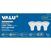 VALU+ LED Light Bulb GU10 50 W for Dimmable Indoor Floodlight - Warm White - Pack of 3