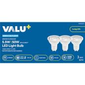 VALU+ LED Light Bulb GU10 for Dimmable 50 W Indoor Floodlight - Daylight - Pack of 3