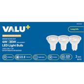 VALU+ LED Light Bulb GU10 35 W for Dimmable Indoor Floodlight - Warm White - Pack of 3