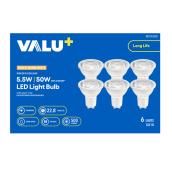 VALU+ 50W Dimmable LED GU10 Bulb A19 Medium Base Warm White - 6-Pack