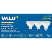 Ampoule DEL MR16 VALU+ pour projecteur d'intérieur 50 W à intensité variable, blanc chaud, paquet de 3