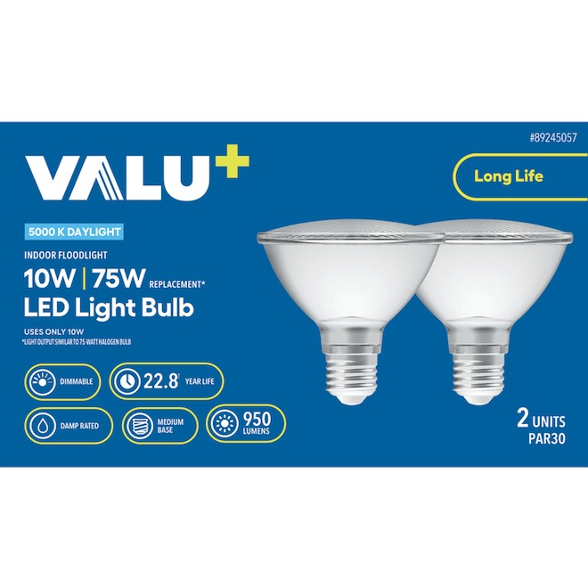 VALU+ LED Light Bulb PAR30 for Dimmable 75 W Indoor Floodlight - Daylight - Pack of 2