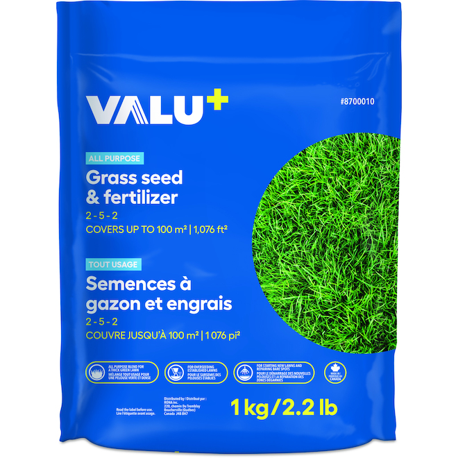 VALU+ All Purpose Grass Seed and Fertilizer 2-5-2 - 1-kg Bag