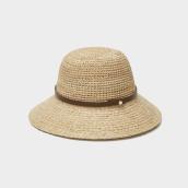 Chapeau de paille Raphia Tilley pour femmes avec bande de cuir noire, petit/moyen