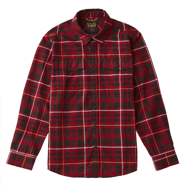 Tilley Tuff Flannel Button-Down Work Shirt for Men in Red Plaid - X-Large