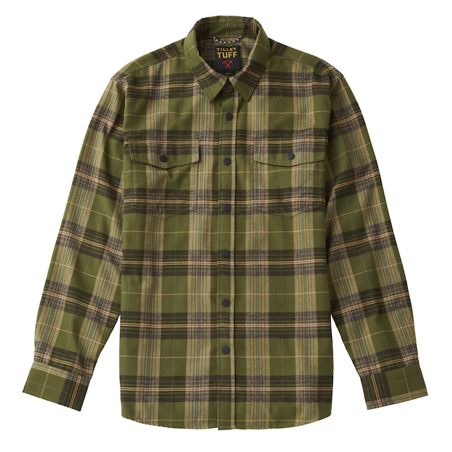 Chemise de travail Tilley Tuff en flanelle pour homme olive à carreaux, très grand