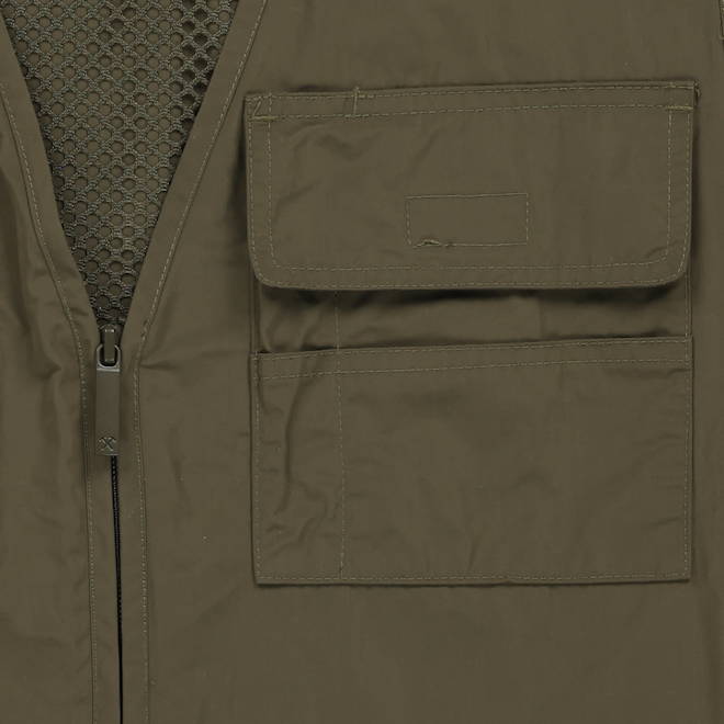 Veste sans manches utilitaire Tilley Tuff pour homme en polyester olive avec 6 poches, moyen