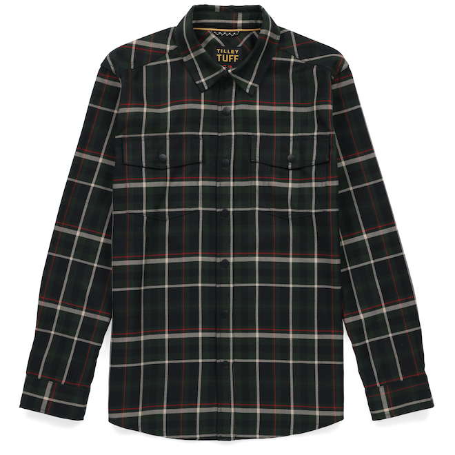 Tilley Tuff Long-Sleeve Work Shirt for Men in Plaid Dark Green Cotton - Small