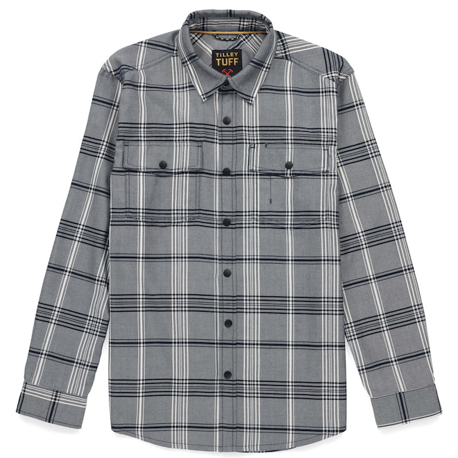 Tilley Tuff Long-Sleeve Work Shirt for Men in Plaid Indigo Cotton - Small
