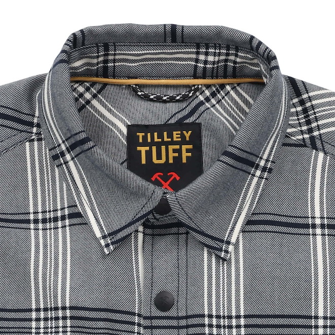 Tilley Tuff Long-Sleeve Work Shirt for Men in Plaid Indigo Cotton - Medium