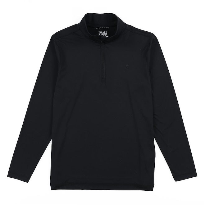 Tilley Tuff Long-Sleeve Technical Top for Men in Black Nylon with 1/4 Zip - Small