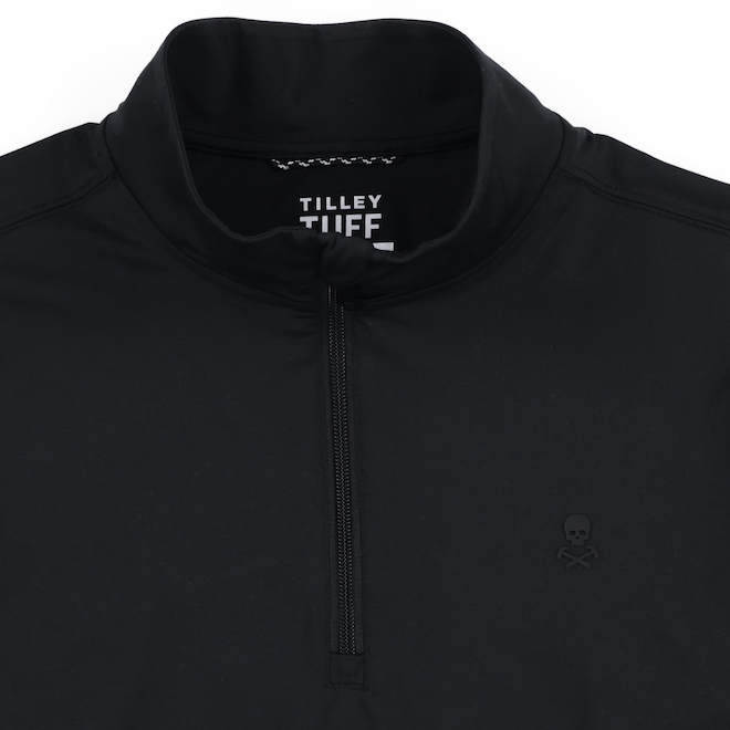 Tilley Tuff Long-Sleeve Technical Top for Men in Black Nylon with 1/4 Zip - Medium