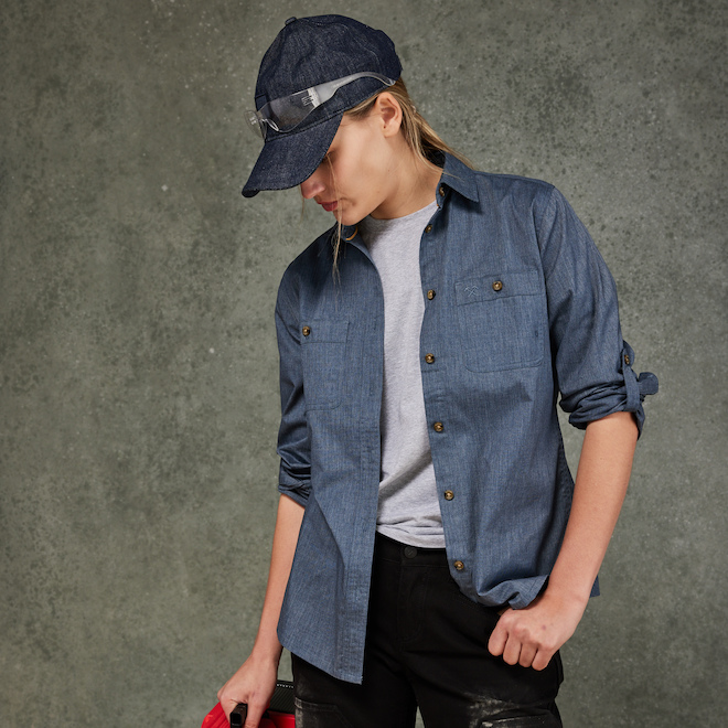 Tilley Tuff Long-Sleeve Work Shirt for Women in Polyester Denim - Large