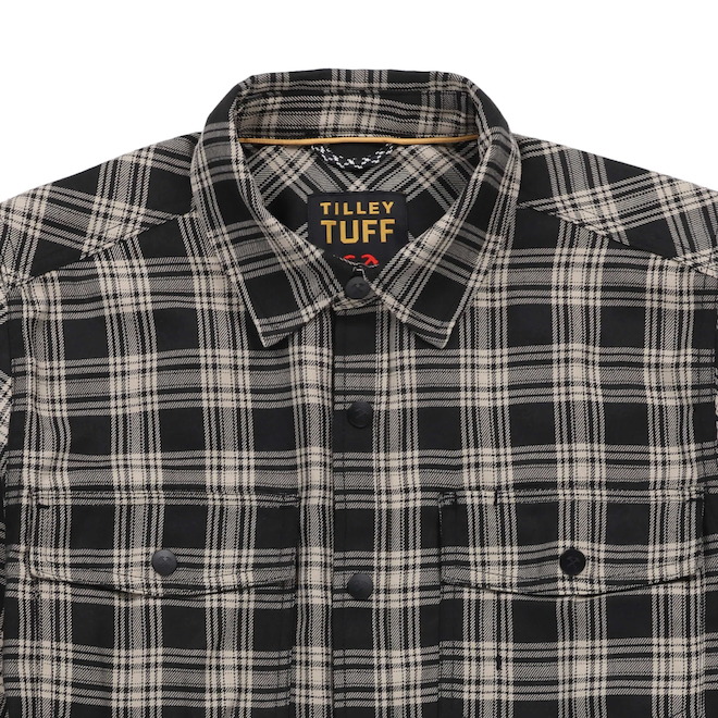 Tilley Tuff Work Shirt for Men with Chest Pockets in Black Plaid Twill - 3X-Large