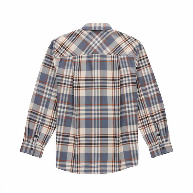 Tilley Tuff Work Shirt for Men with Chest Pockets in Blue and Greige Plaid Twill - X-Large