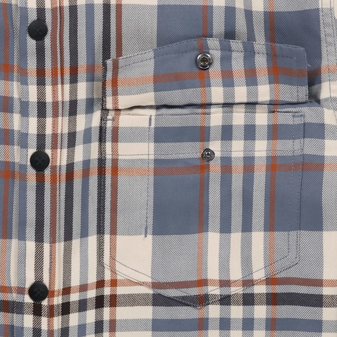 Tilley Tuff Work Shirt for Men with Chest Pockets in Blue and Greige Plaid Twill - X-Large