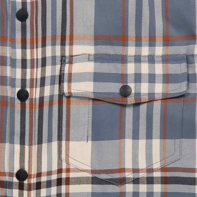 Tilley Tuff Work Shirt for Men with Chest Pockets in Blue and Greige Plaid Twill - 3X-Large