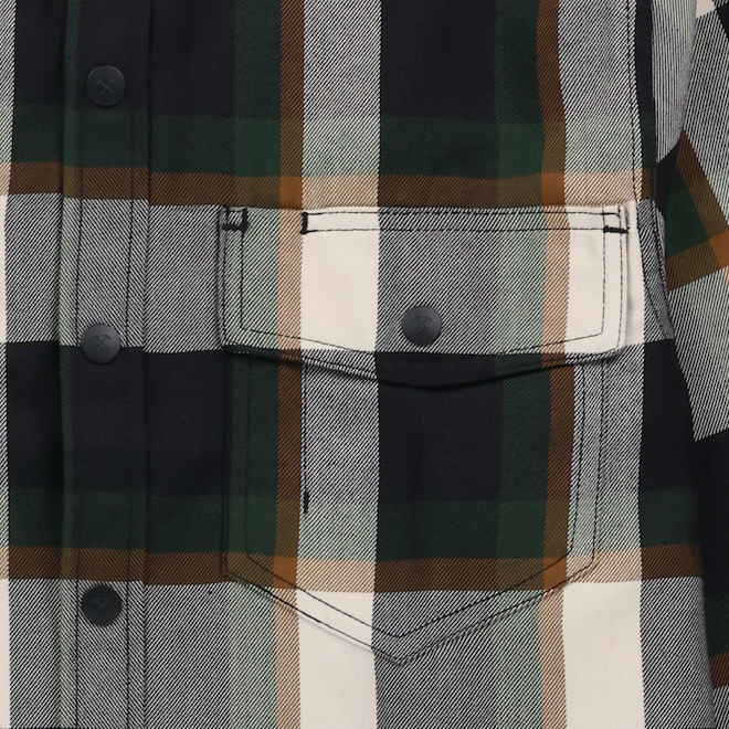 Tilley Tuff Work Shirt for Men with Chest Pockets in Green and Greige Plaid Twill - Large