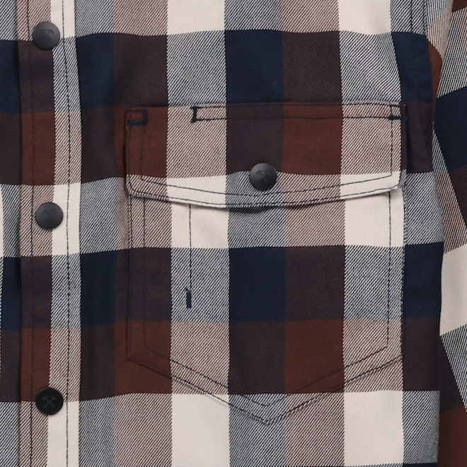 Tilley Tuff Work Shirt for Men with Chest Pockets in Navy and Greige Plaid Twill - Large