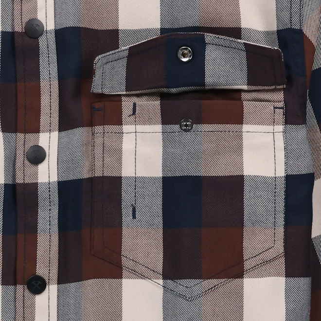 Tilley Tuff Work Shirt for Men with Chest Pockets in Navy and Greige Plaid Twill - 2X-Large