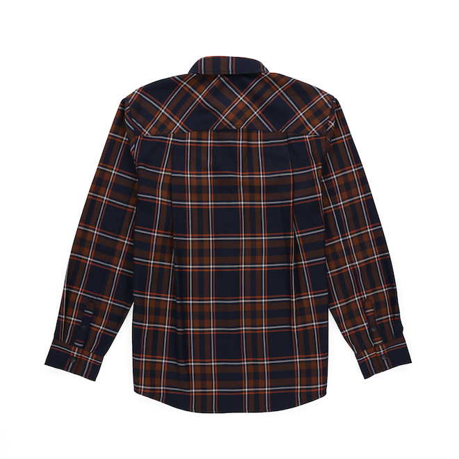 Tilley Tuff Work Shirt for Men with Chest Pockets in Orange and Navy Plaid Twill - Small