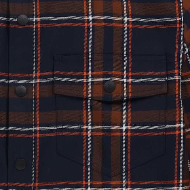 Tilley Tuff Work Shirt for Men with Chest Pockets in Orange and Navy Plaid Twill - Small