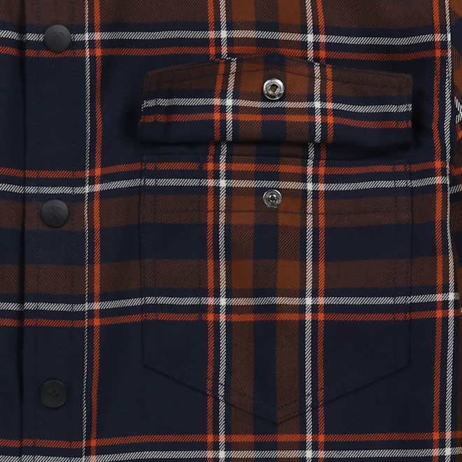 Tilley Tuff Work Shirt for Men with Chest Pockets in Orange and Navy Plaid Twill - Large