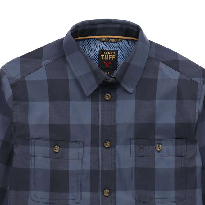 Tilley Tuff Work Shirt for Women with Chest Pockets in Blue Plaid Cotton - Large