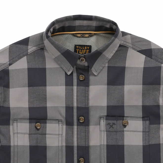 Tilley Tuff Work Shirt for Women with Chest Pockets in Olive Plaid Cotton - Small