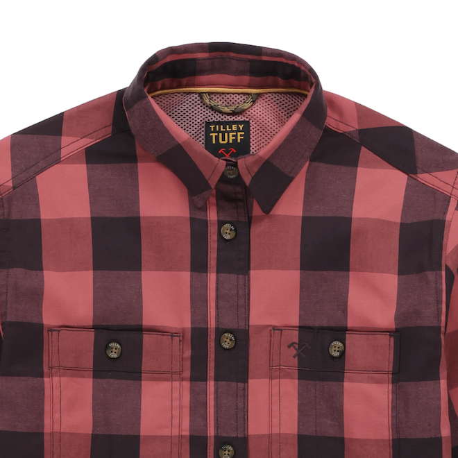 Tilley Tuff Work Shirt for Women with Chest Pockets in Rose Mesa Plaid Cotton - 2X-Large