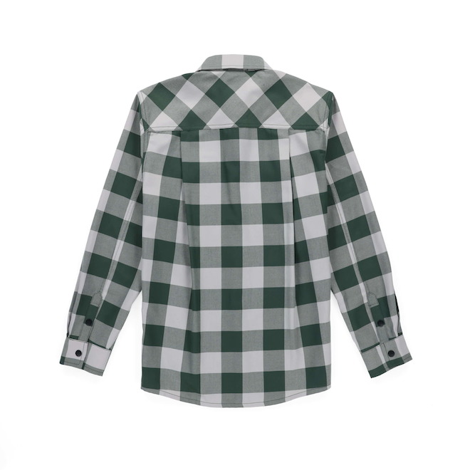 Tilley Tuff Work Shirt for Men with Chest Pockets in Green and Greige Plaid Twill - Medium