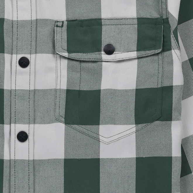 Tilley Tuff Work Shirt for Men with Chest Pockets in Green and Greige Plaid Twill - Medium