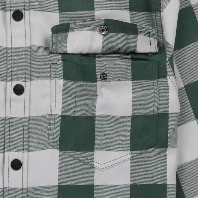 Tilley Tuff Work Shirt for Men with Chest Pockets in Green and Greige Plaid Twill - Medium