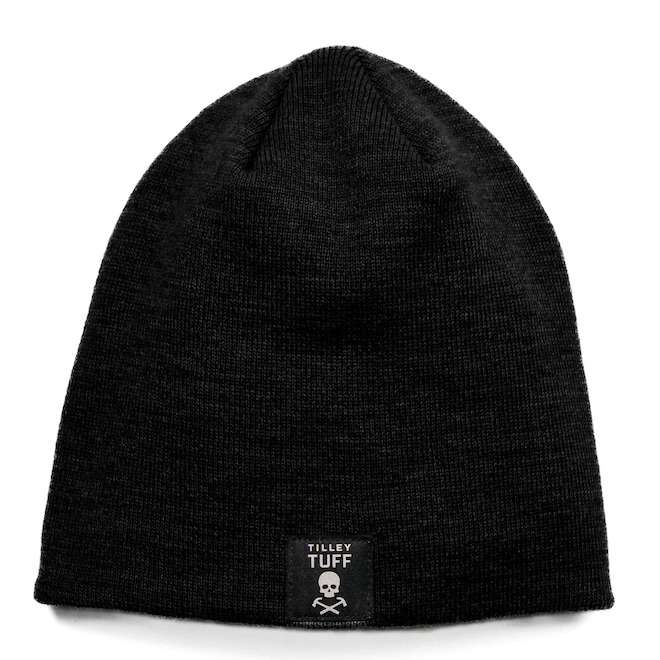 Tilley Tuff Knit Beanie for Men in Black with Reflective Logo - One Size