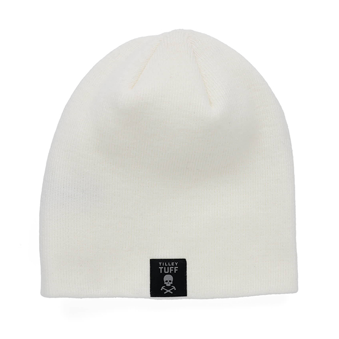 Tilley Tuff Knit Beanie for Men in Cream with Reflective Logo - One Size