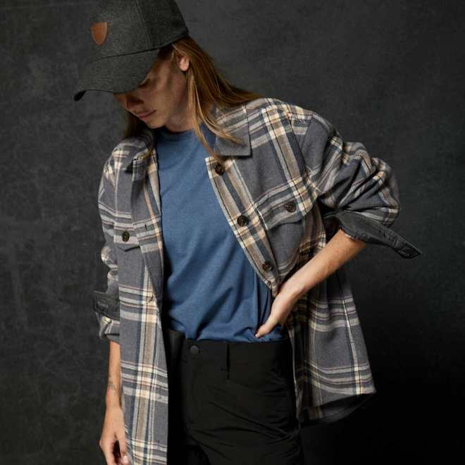 Tilley Tuff Shacket for Women in Blue and Greige Plaid Polyester - Large