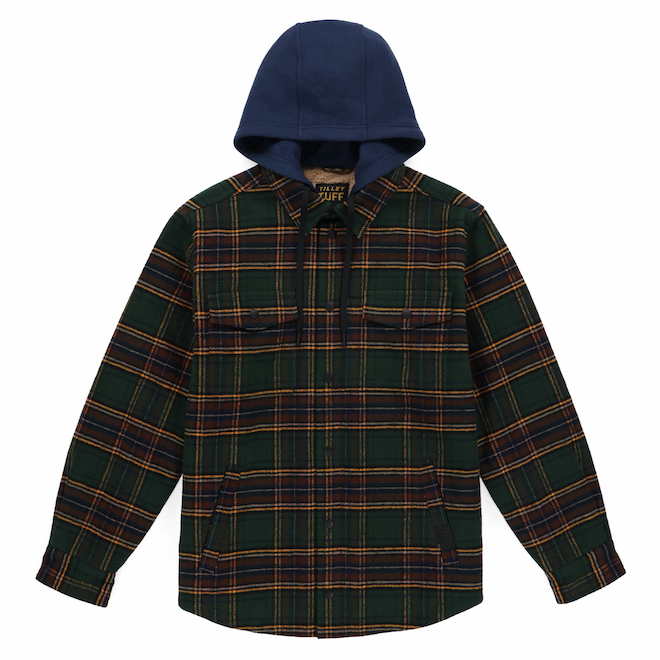 Tilley Tuff Hooded Shacket for Men in Mallard Green Cotton Lined Flannel - Medium